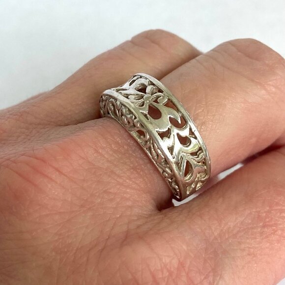 Sterling Silver 925 Filigree Openwork Scrollwork 10MM Wide Band Ring Sz 7.25 - Picture 16 of 16
